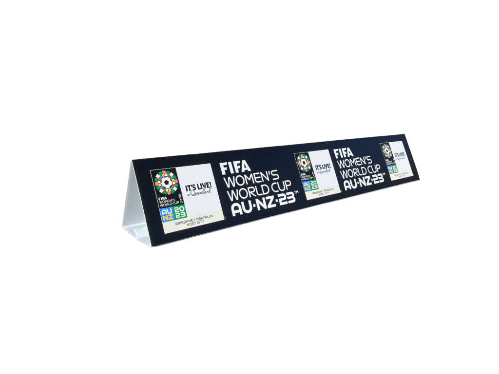 Corflute Triangle Sideline 2400mm x 450mm - 2 Face Print with Eyelet Joins