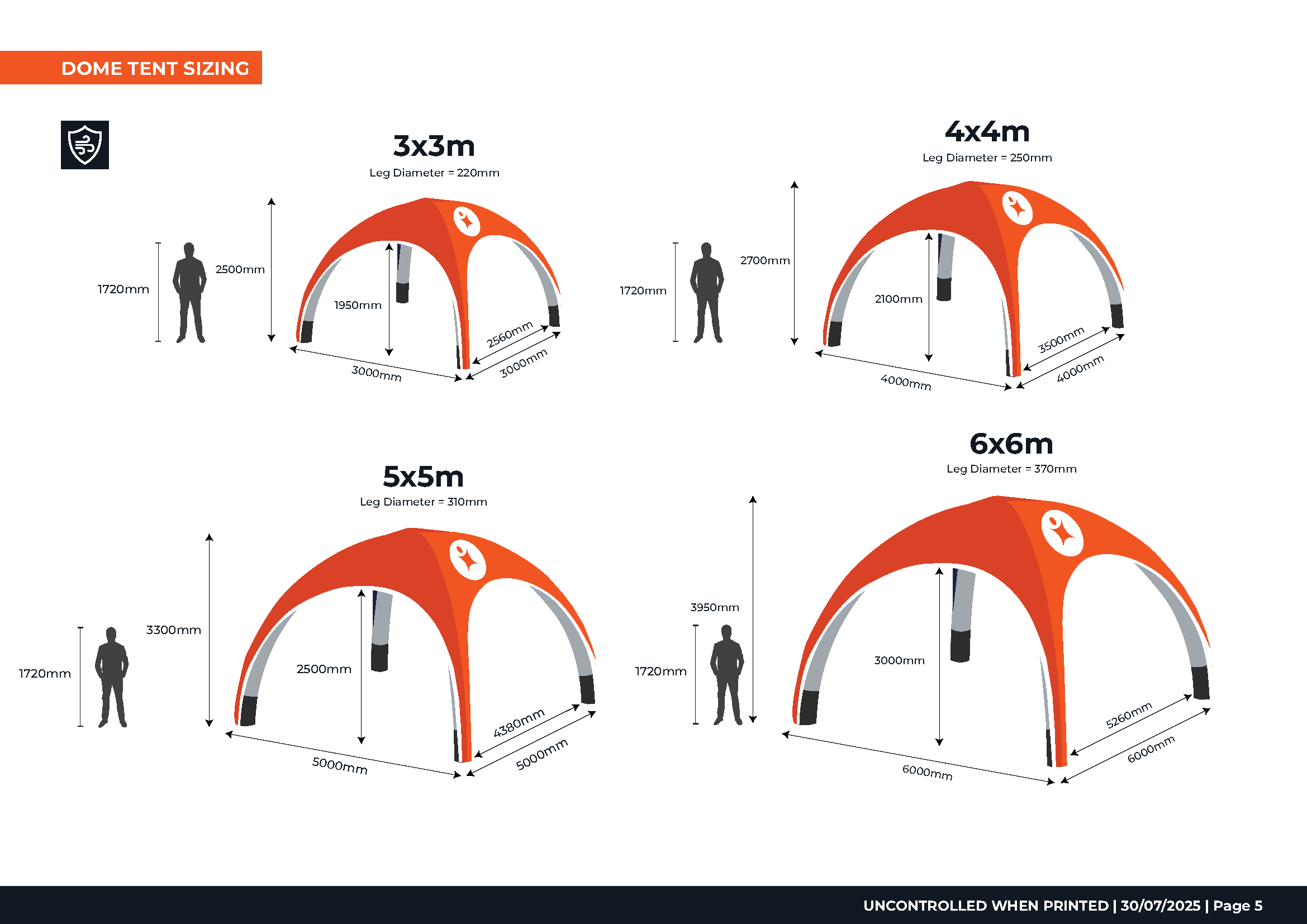 inflatable dome tent sizing