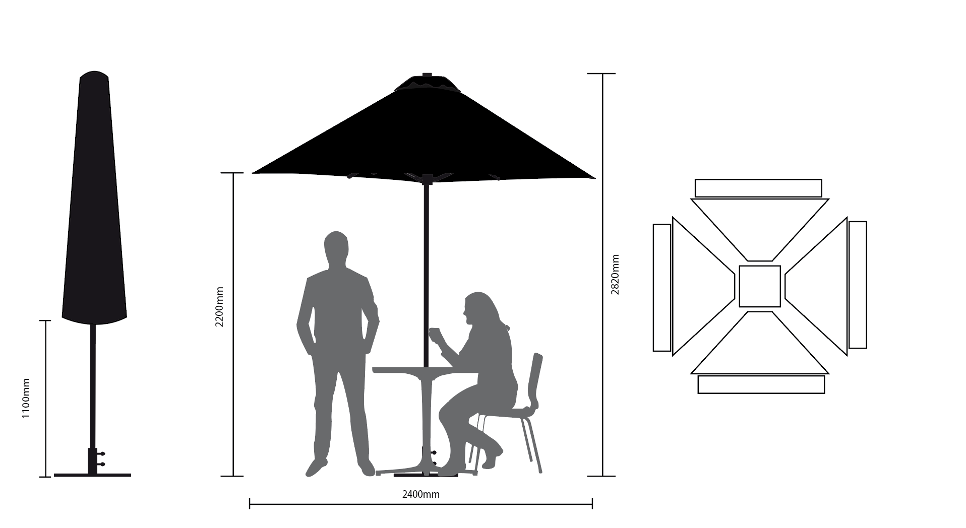 2.4m Cafe Umbrella SQ Specs